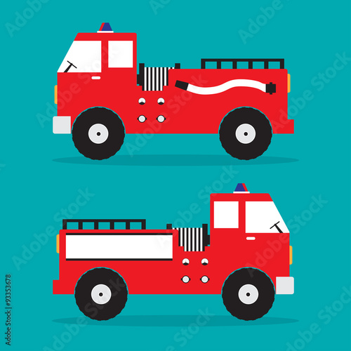 Red fire truck in flat design. Vector illustration