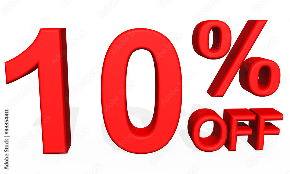 3D illustration - Number 10 percent discount on a white background