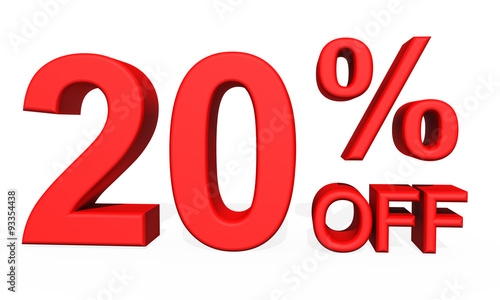 3D illustration - Number 20 percent discount on a white background