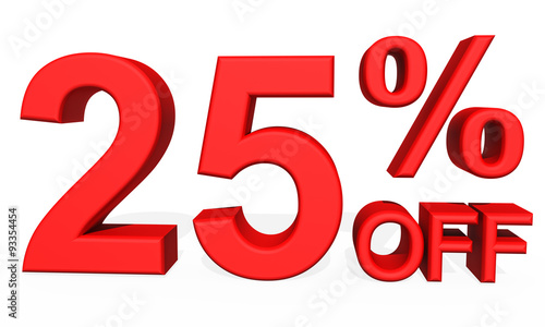 3D illustration - Number 25 percent discount on a white background
