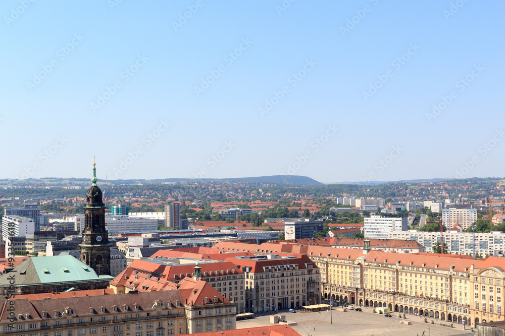 Fototapeta premium View of Dresden cityscape with square Altmarkt (old market) and church Kreuzkirche