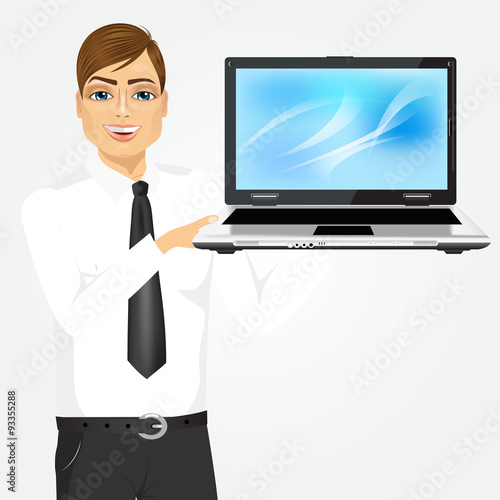 career man holding laptop
