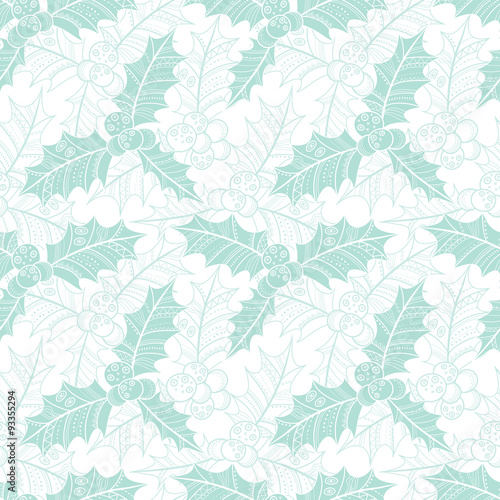Holly seamless pattern. Christmas vector background