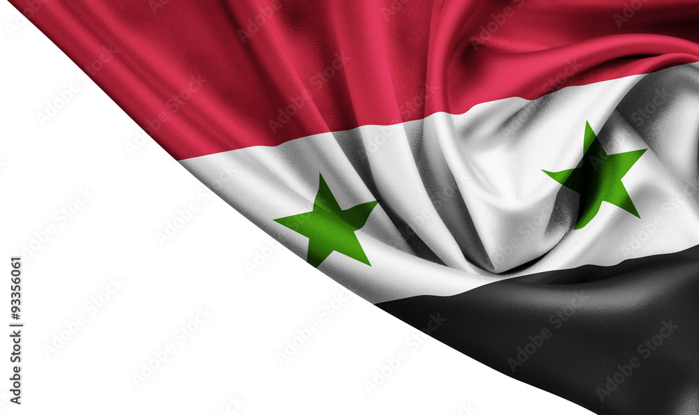Naklejka premium Syria waving silk flag isolated on white 