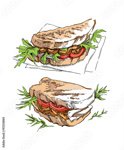 Hand made vector sketch of sandwich.