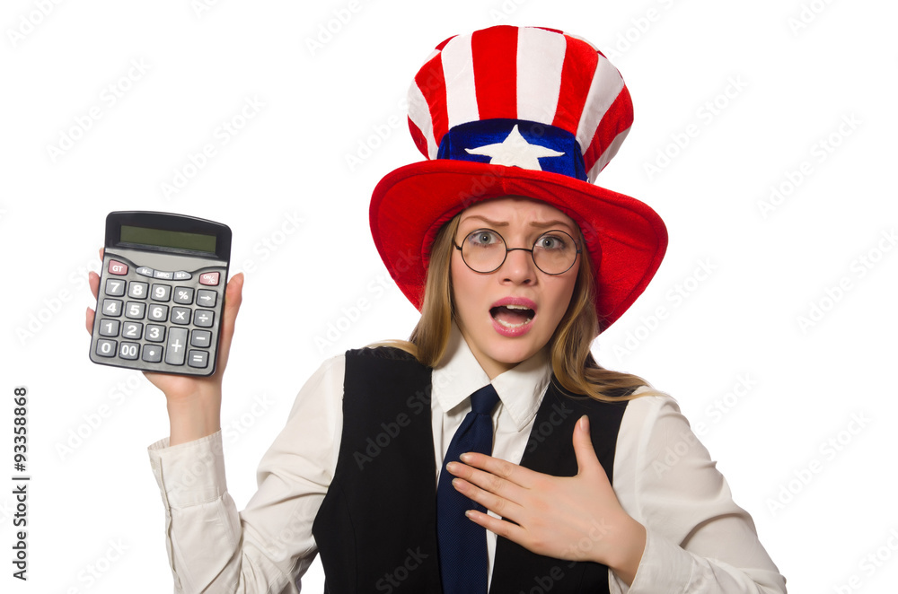 Woman with calculator isolated on white Woman with calculator isolated on white