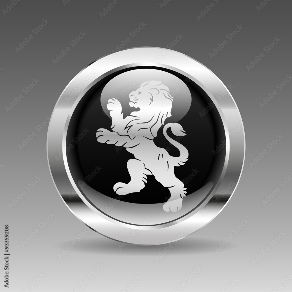 Black glossy chrome button - Heraldry of a lion Black glossy chrome button - Heraldry of a lion