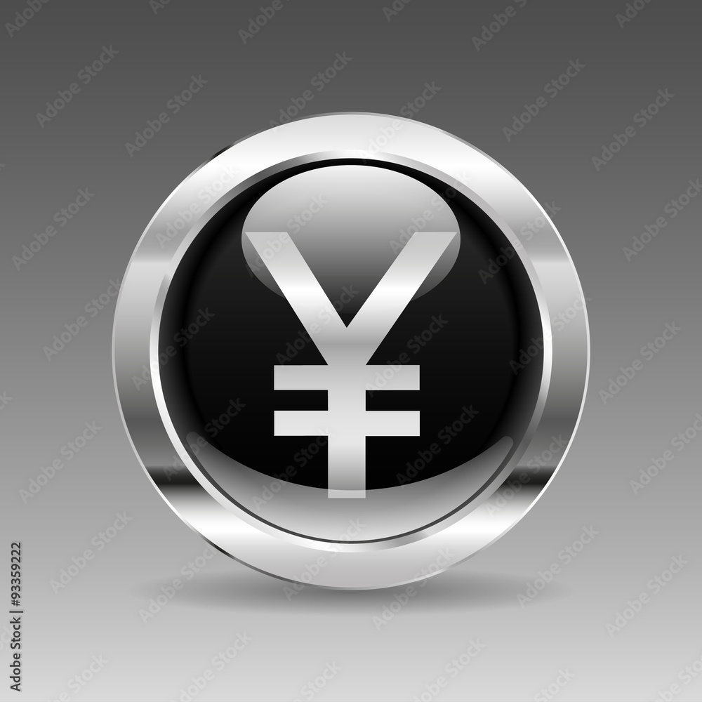 Obraz premium Black glossy chrome button - Japanese Yen sign