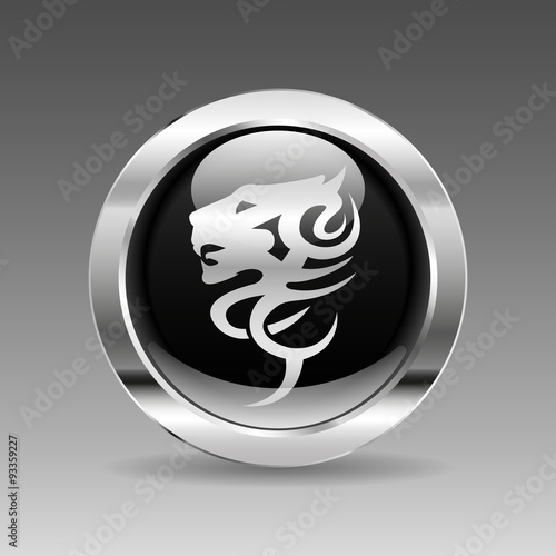 Black glossy chrome button - Lion head