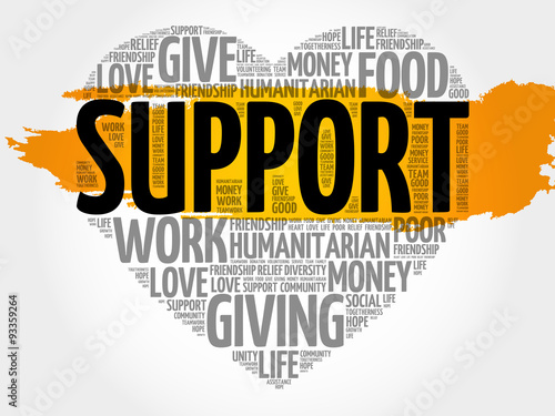Support word cloud, heart concept