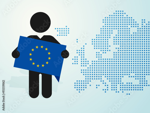 figure man holds EU flag europe map background