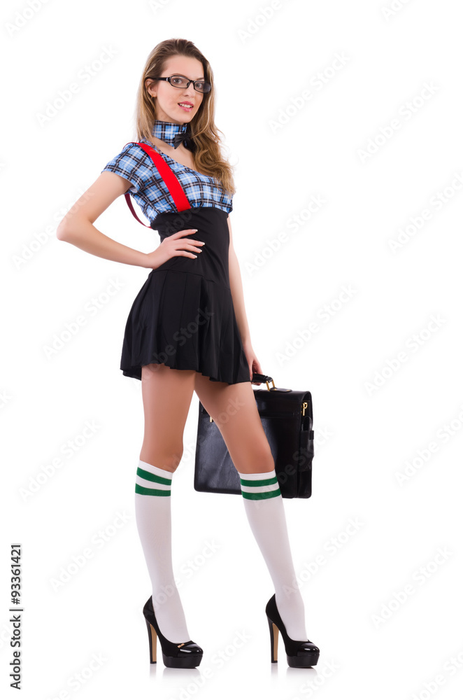 Young sexy student with briefcase isolated on white Young sexy student with briefcase isolated on white
