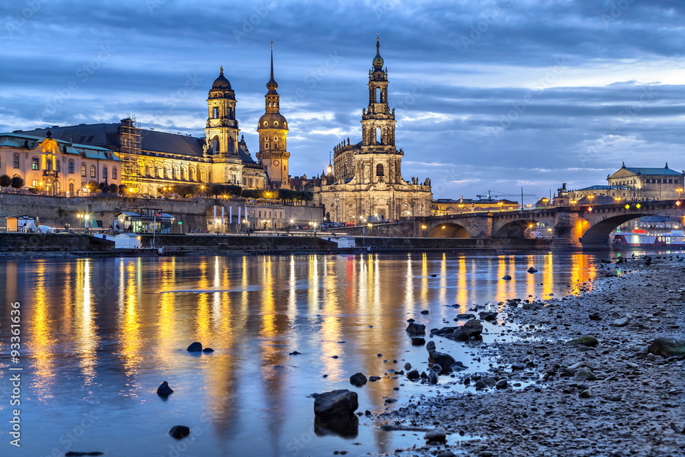 View on Dresden from side of Elbe river