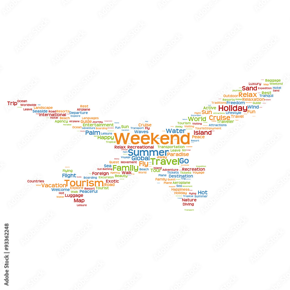 Naklejka premium Vector conceptual travel or tourism plane word cloud