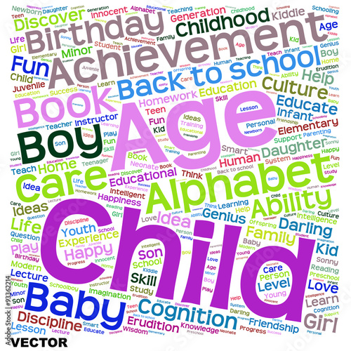 Vector child education or family word cloud