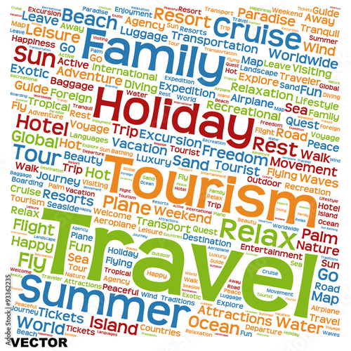 Vector conceptual tourism or travel word cloud