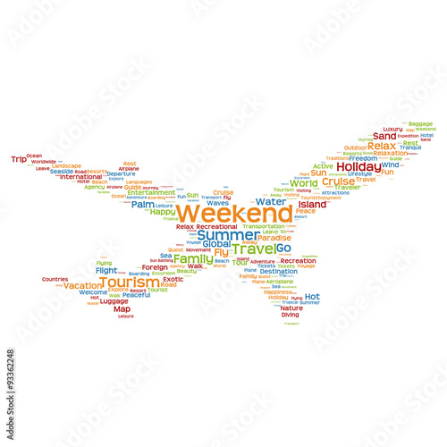 Vector conceptual travel or tourism plane word cloud