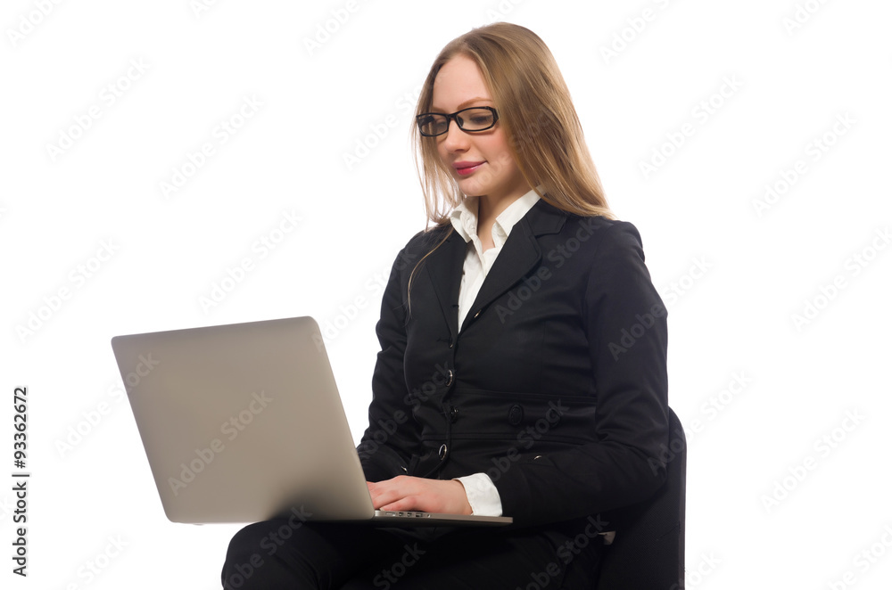 Pretty office employee with laptop isolated on white Pretty office employee with laptop isolated on white