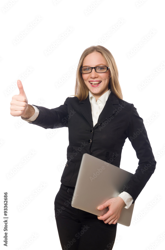 Pretty office employee with laptop isolated on white Pretty office employee with laptop isolated on white