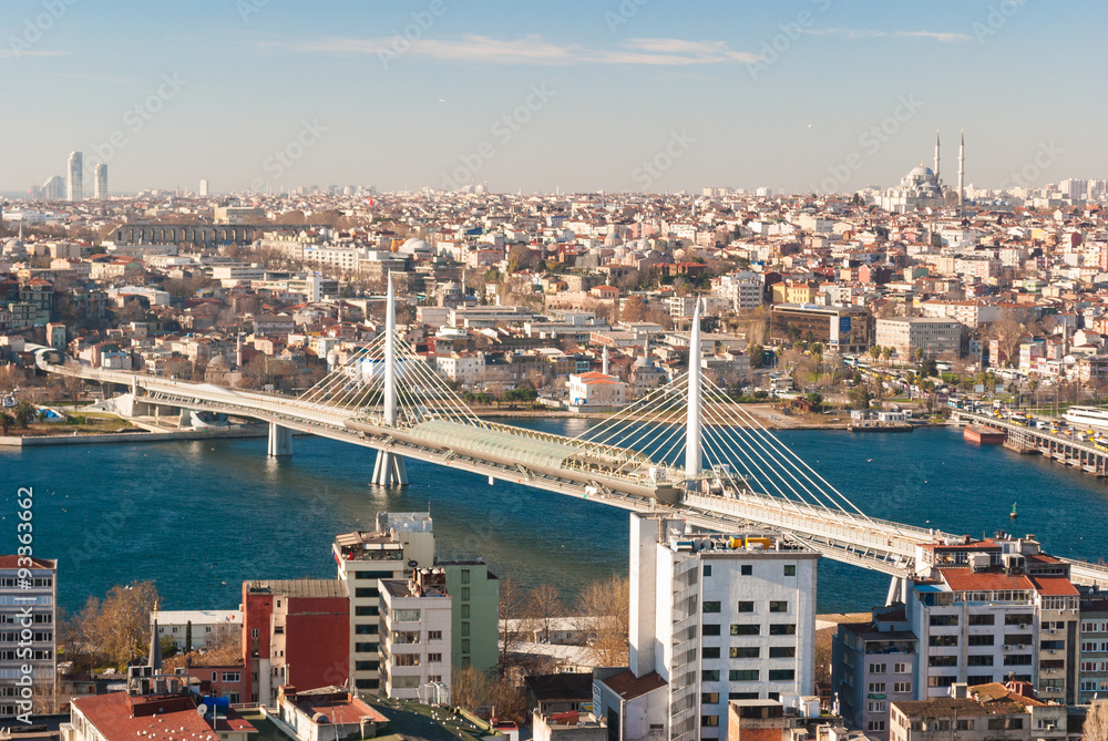 Aerial view of Istanbul with bridge across Golden Horn