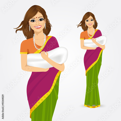 happy indian mother holding her baby 