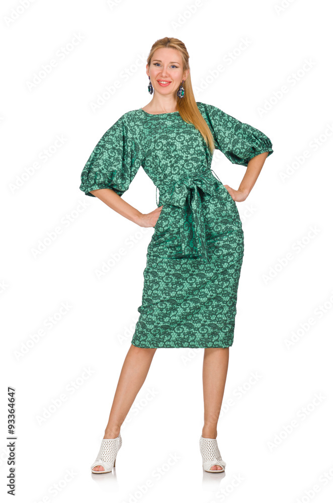 Young woman in green dress isolated on white Young woman in green dress isolated on white