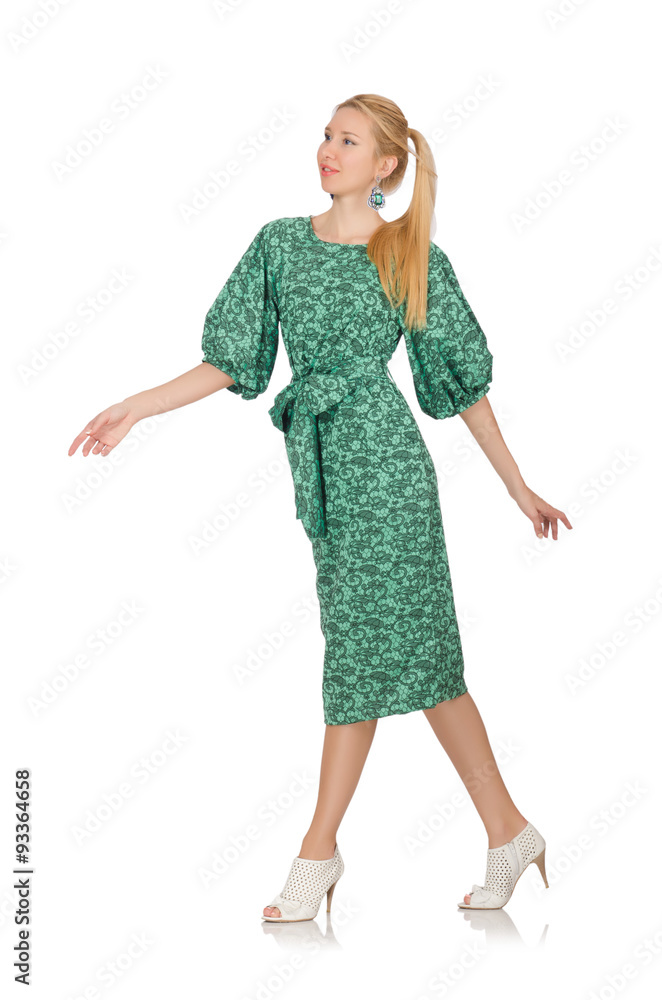 Young woman in green dress isolated on white Young woman in green dress isolated on white
