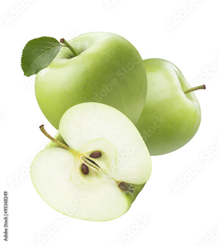 Green apple and cut half isolated on white background
