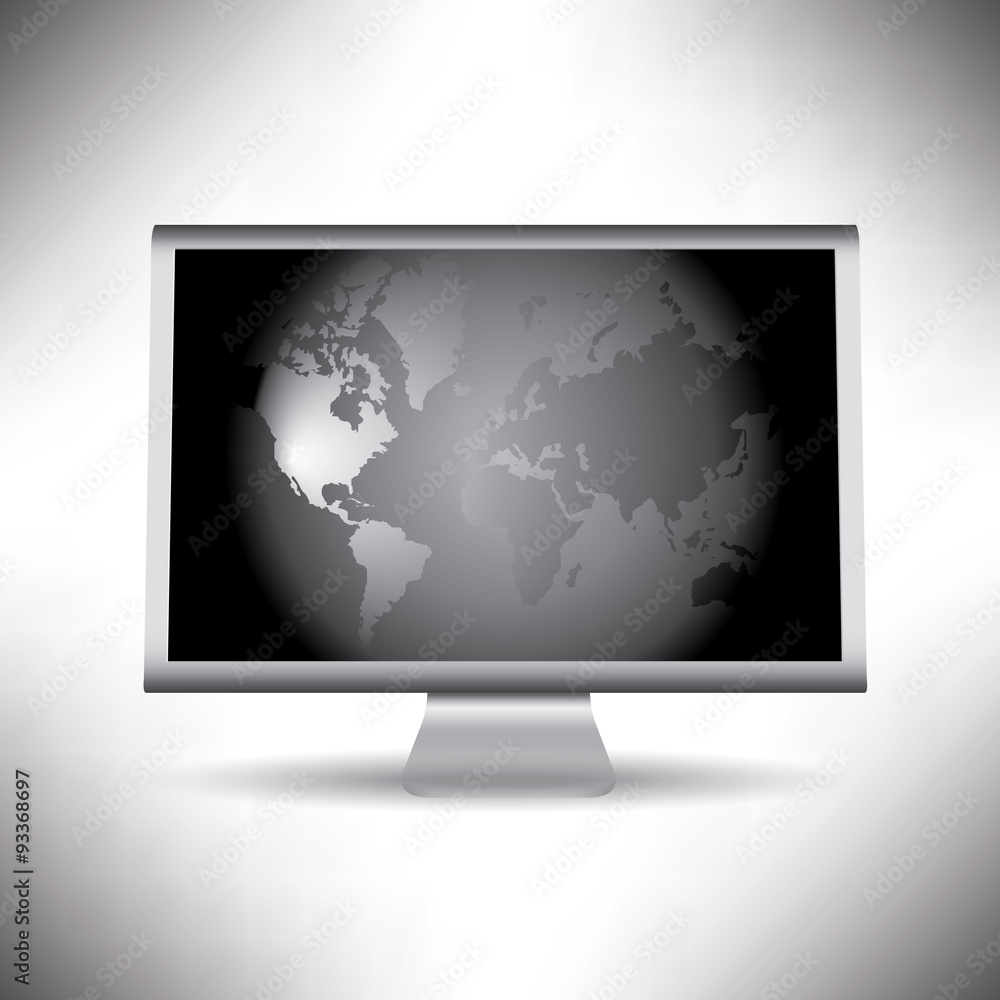 Illustration of a monitor with a world map on the screen Illustration of a monitor with a world map on the screen