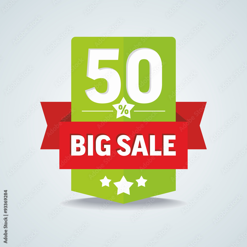 Big sale 50 percent badge with red ribbon. Vector illustration. Big sale 50 percent badge with red ribbon. Vector illustration.