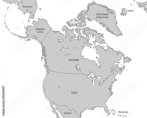Nordamerika - Karte in Grau (mit Beschriftung) photo