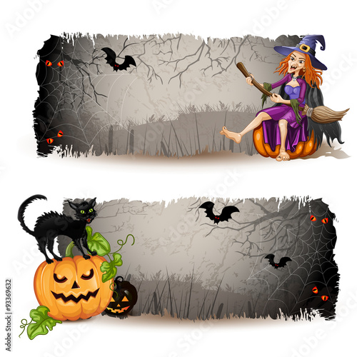 Halloween banners with witch and pumpkin 