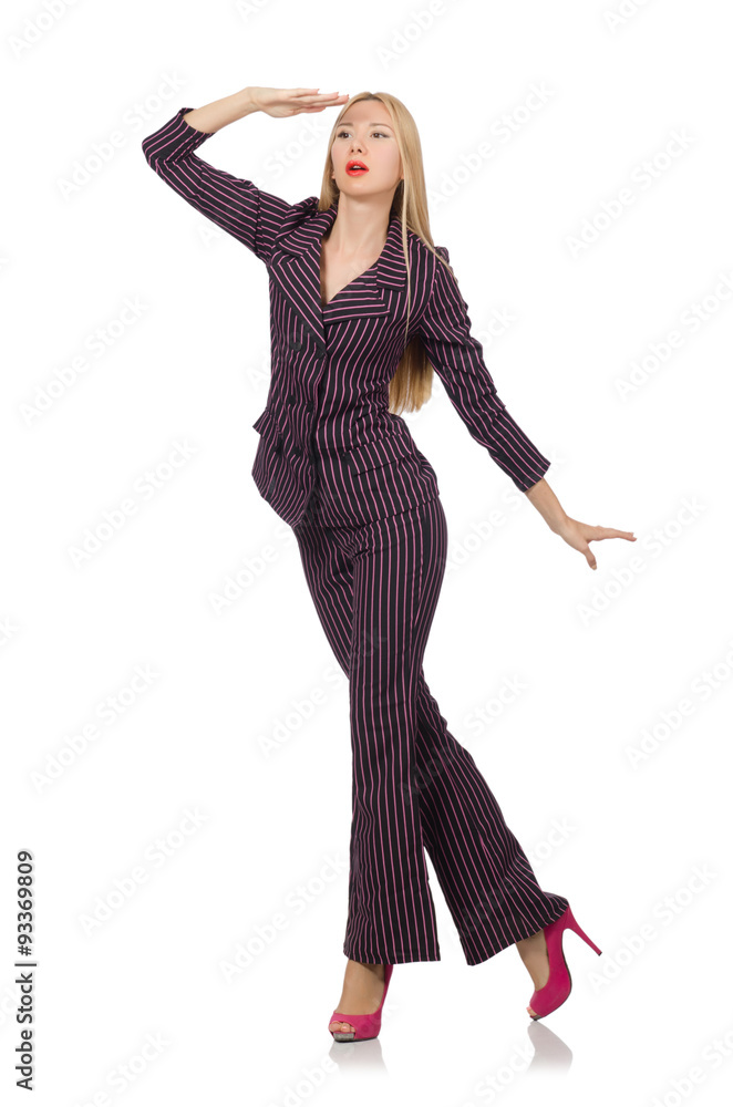 Pretty girl in purple retro suit isolated on white Pretty girl in purple retro suit isolated on white