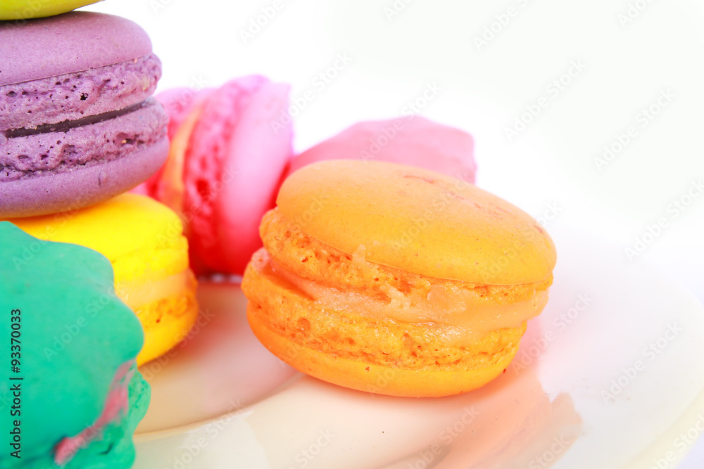 Sweet and colourful french macaroons or macaron on white background, Dessert. Sweet and colourful french macaroons or macaron on white background, Dessert.