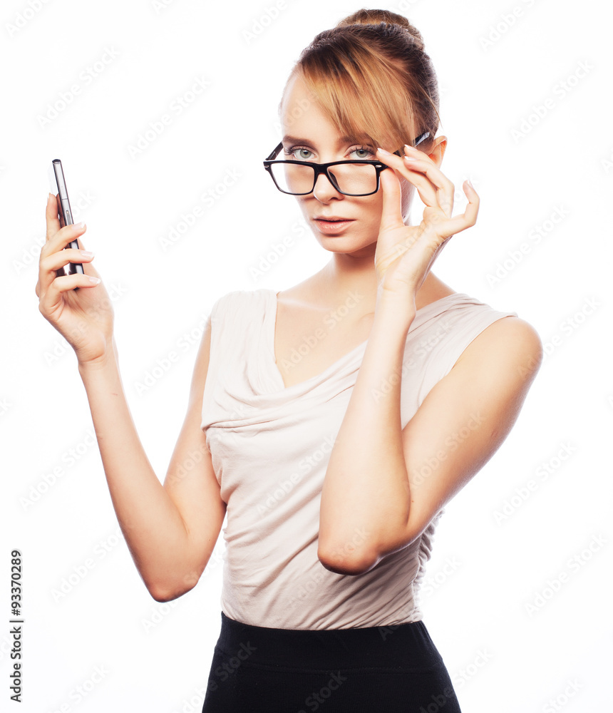 Young business woman calling by phone