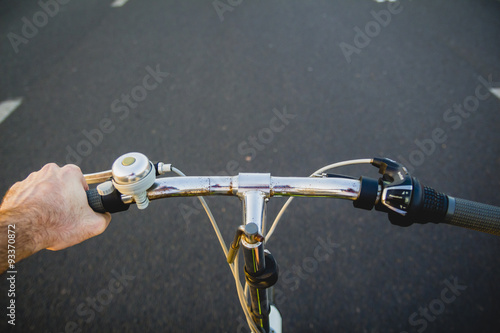 Riding a bike on the road. Original point of view (POV)
