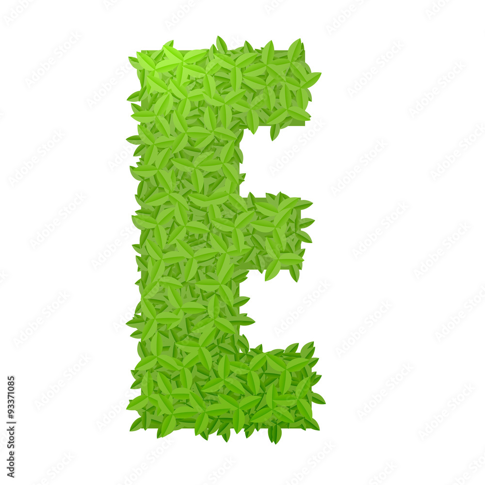 Uppecase letter E consisting of green leaves