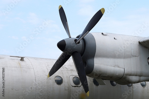 Engine propeller airplane on the background of the body