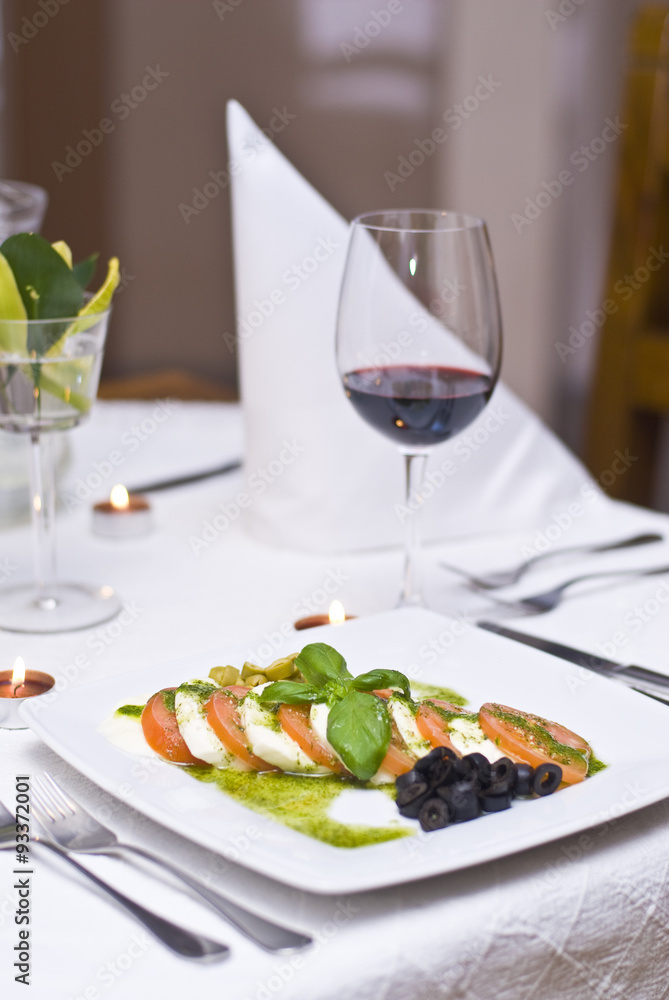 Caprese salad with tomato and mozzarella