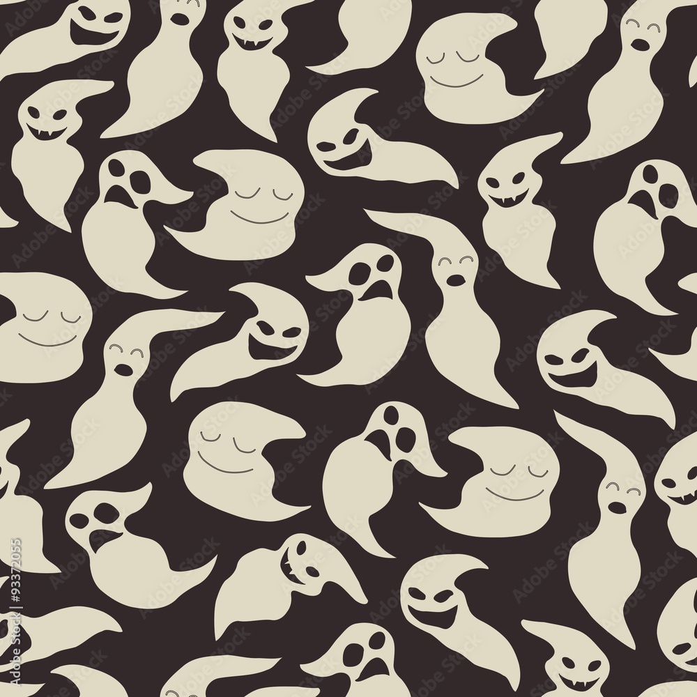 Seamless pattern with cute cartoon ghosts 