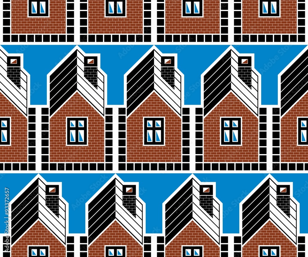 Abstract houses and cottages continuous vector background,