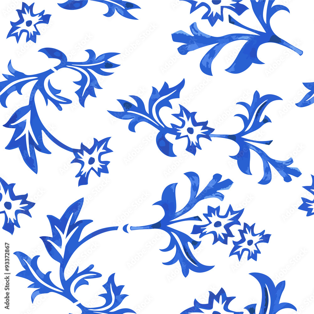 Fototapeta premium Vector Seamless Porcelain Pattern in White Background