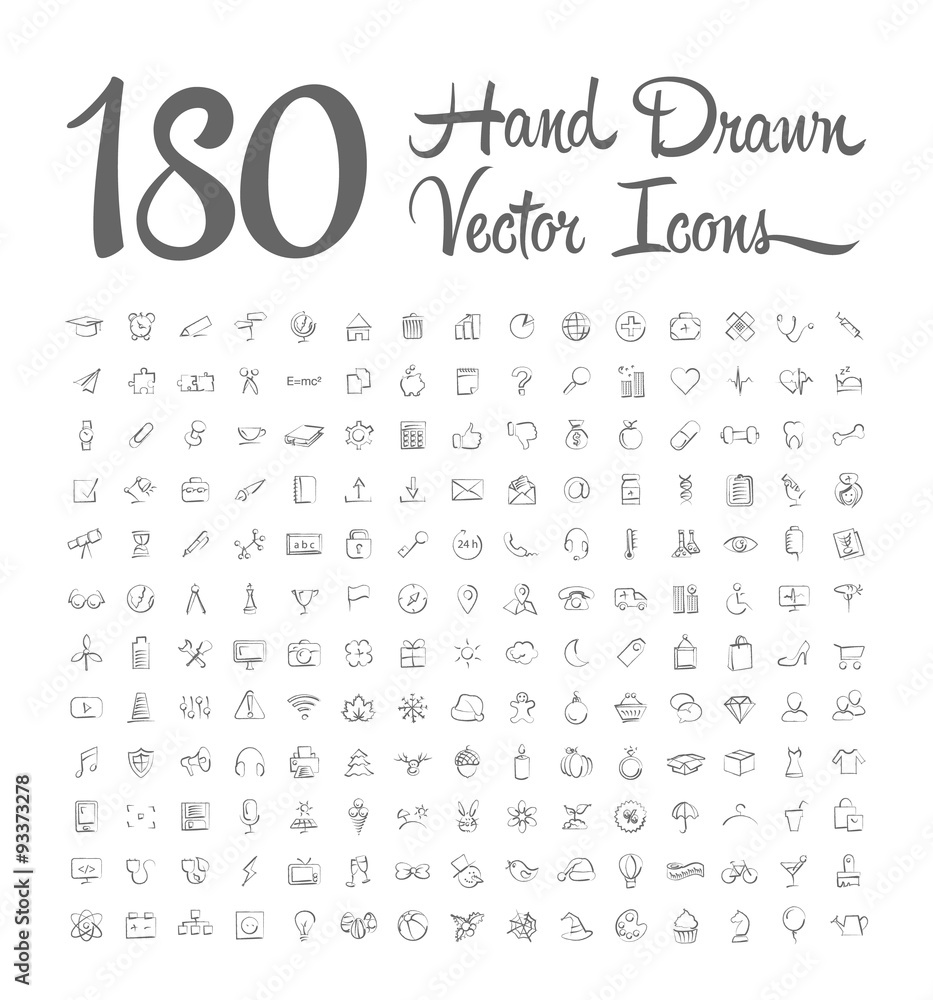 hand drawn vector icons on white background - obrazy, fototapety, plakaty 