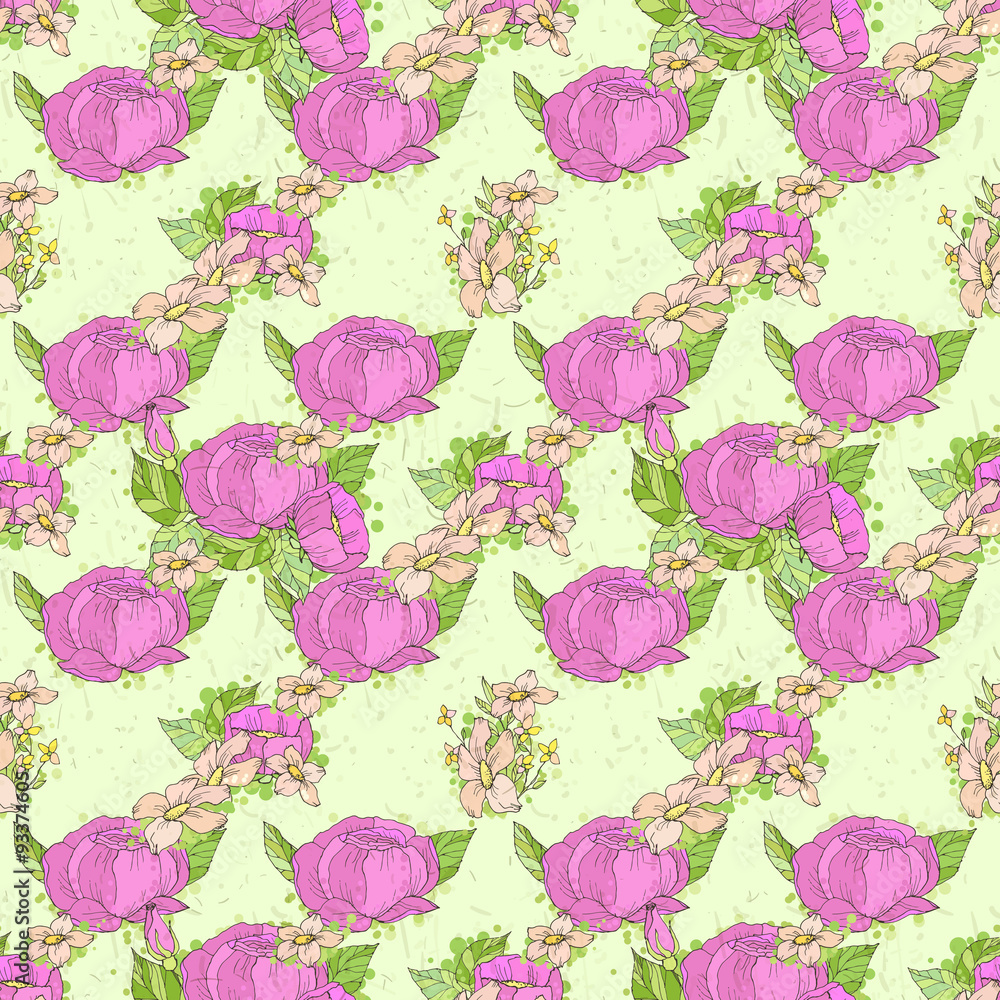 Seamless pattern with pink peonies Seamless pattern with pink peonies