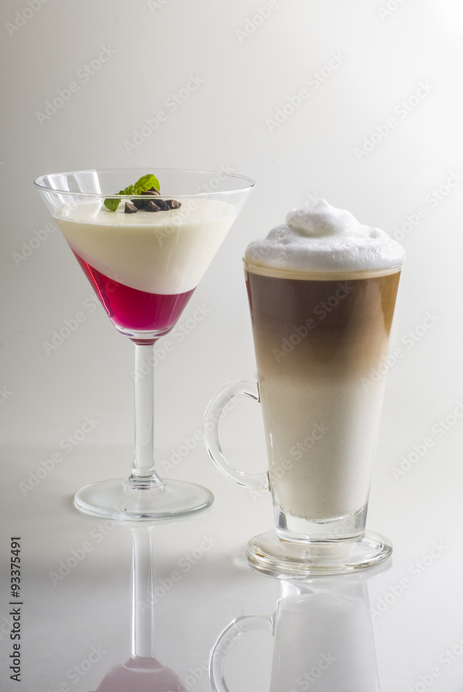 Pannacotta and latte macchiato