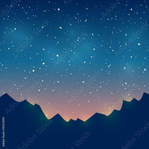 Mountains silhouettes on starry background