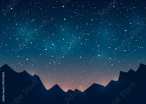 Mountains silhouettes on starry background