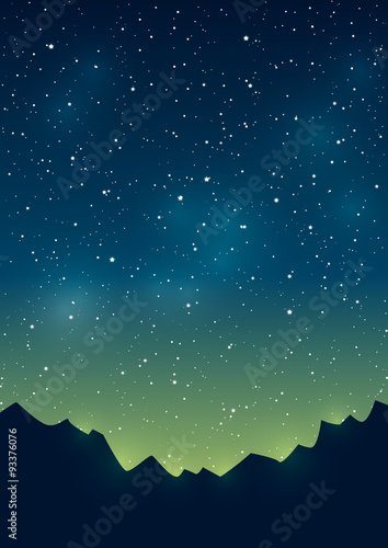 Mountains silhouettes on starry background