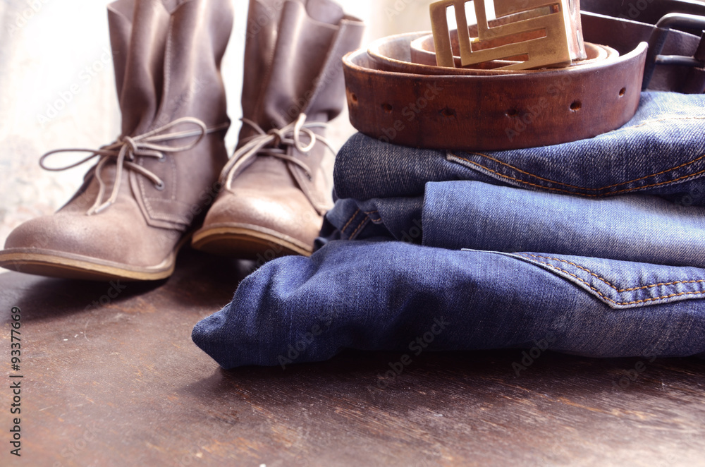 Jeans and Clothing Accessories Close Up Jeans and Clothing Accessories Close Up