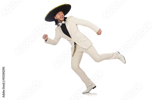 Funny mexican in suit and sombrero isolated on white © Elnur